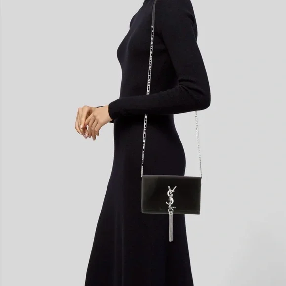 Yves Saint Laurent Black Velvet Clutch with Silver Accents - Picture 2 of 6